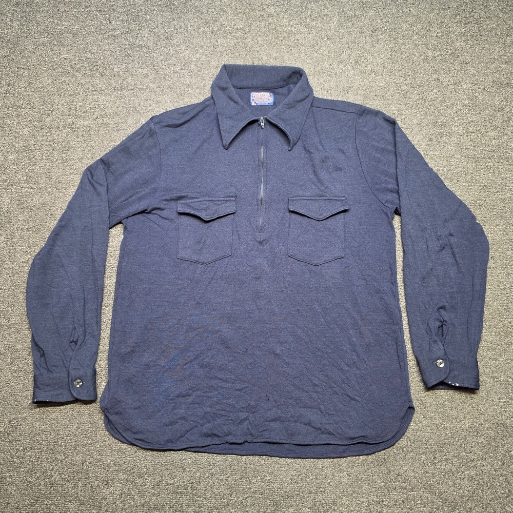 Vintage Pendleton 1/4 Zip Pullover Navy Blue Mens XL Wool Flap Pockets Sweater
